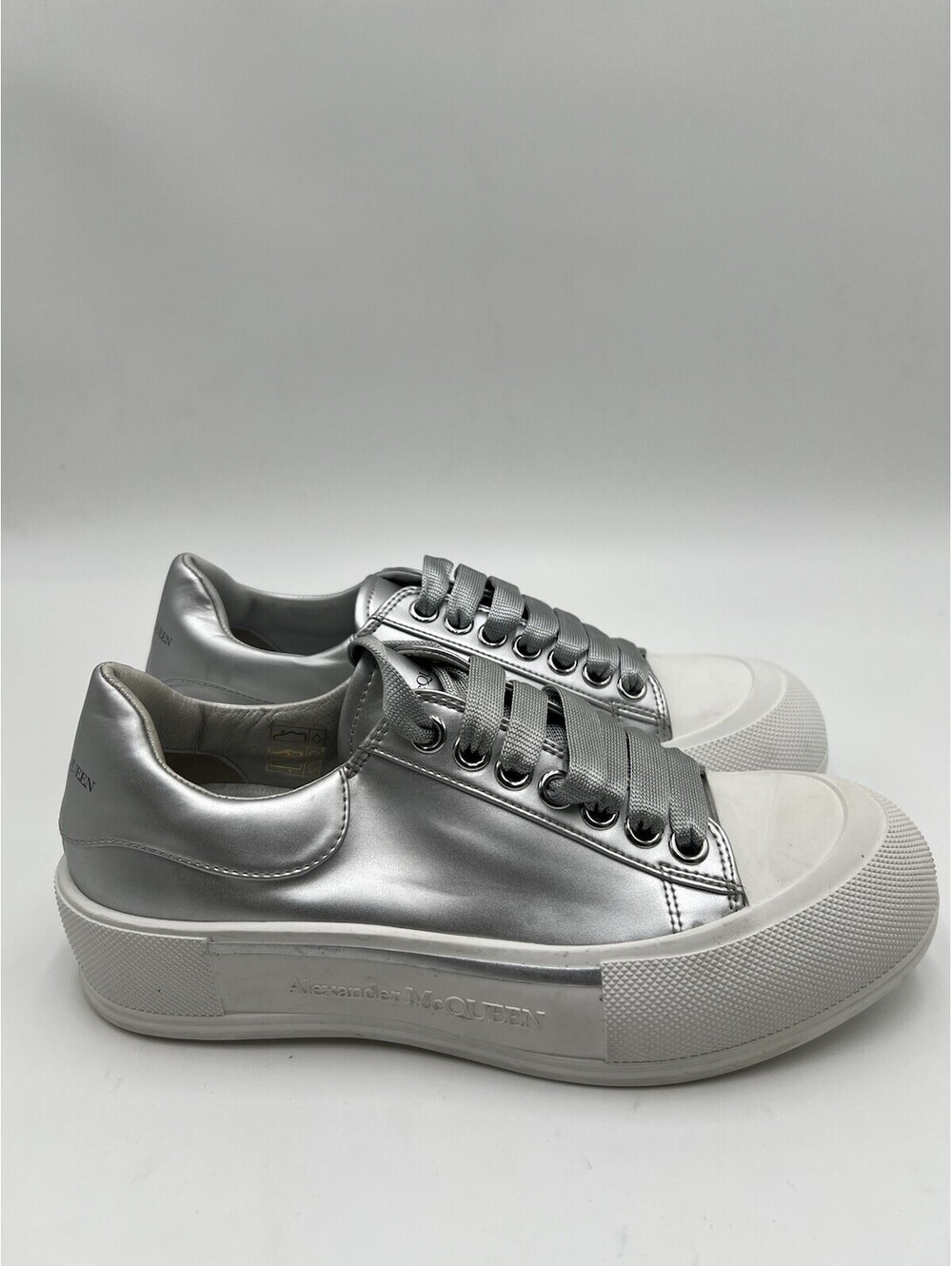 Women’s Alexander McQueen Deck Plimsoll sneakers metallic silver Size 38.5